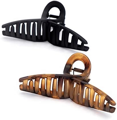 Kitsch Large Hair Clips for Women - Jumbo Loop Hair Claw Clips for Thick Hair | Big Hair Clip & Claw Clip for Teen Girls | Stylish Banana Clip | Hair Styling Accessories for Women (2pc Tortoise&Black)