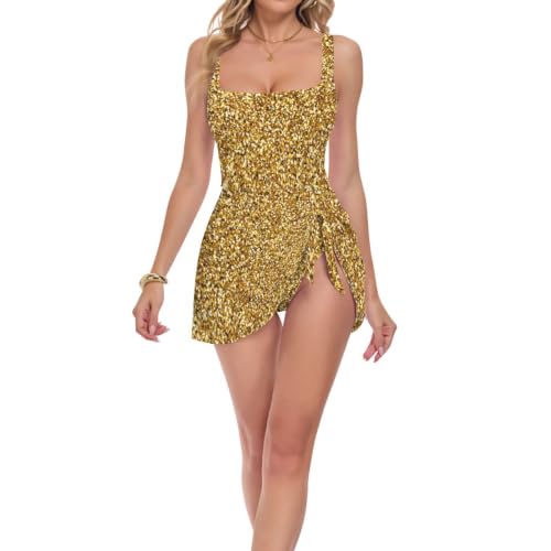 Maillot de bain gainant amincissant silhouette sculptée pailleté doré