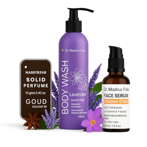 Image of MASHUR FAB Body Wash - Exfoliating & Hydrating Formula | Brightens Skin Tone | 250ml Multiple Fragrance (Pack of 1 Body Wash + Vitamin C Serum + Perfume)