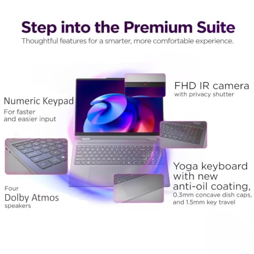 Image of Lenovo Yoga 7i 2-in-1 Business Laptop (16 inch FHD+ Touchscreen, Intel Ultra 7 256V, 16GB 8533 MT /s DDR5, 512GB SSD), 2x Thunderbolt 4, Numeric Keypad, Wi-Fi 7, Copilot+ PC, Long Battery Life, Win 11 Home
