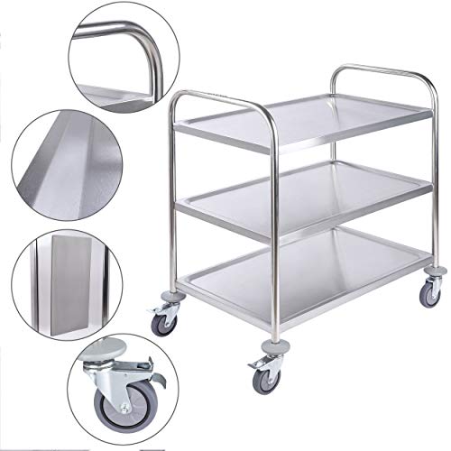 Foto von ONVAYA® Servierwagen HST1003 Silber | Küchenwagen mit Mehreren Etagen | Rollwagen aus Edelstahl | Beistellwagen | Allzweckwagen für die Küche | Leichtlaufräder mit Feststellbremse (3 Etagen)