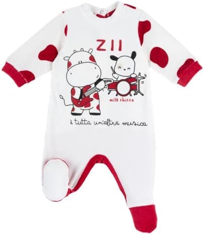 Bianco e Rosso Chicco Tutina in ciniglia con Apertura sul patello Pigiamino  per Bambino e Neonato 50 Unisex-Bimbi lencicol Tutine e body Tutine