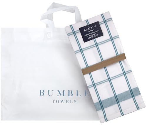 Premium Kitchen Towels (20”x 28”, 6 Pack) | Large Cotton Dish Towels | Flat & Terry Highly Absorbent Kitchen Linen Set with Hanging Loop | Teal Check