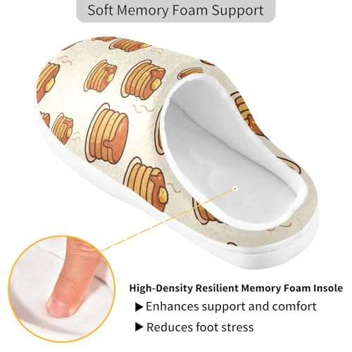 JUNZAN Cartoon Pancake Butter Syrup Beige Cotton Slippers for Men Lightweight Memory Foam Travel Slippers for Hotel Funny Presents 6-72