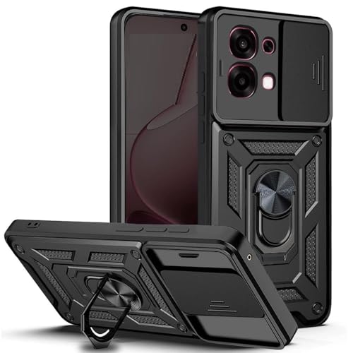 Image of SPAZY CASE Oppo F31 5G Back Cover | Heavy Duty Hybrid Case with 360 Degree Rotating Finger Ring Holder + Slider Shutter Camera Protection Case for Oppo F31 5G - Black