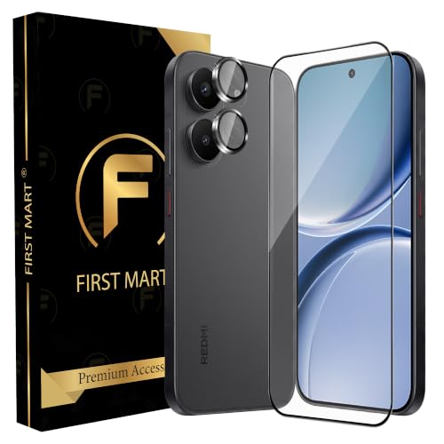 Image of FIRST MART Tempered Glass for Redmi Turbo 5 5G with Black Camera Ring Guard & Installation Kit | HD Clear Edge-to-Edge Screen Protector, Scratch Resistant, Case-Friendly | Pack of 1