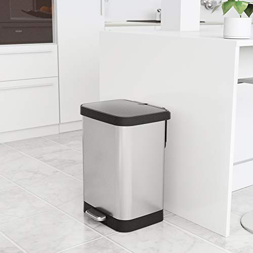 Glad GLD-74506 Stainless Steel Step Trash Can with Clorox Odor Protection | Large Metal Kitchen Garbage Bin with Soft Close Lid, Foot Pedal and Waste Bag Roll Holder, 13 Gallon