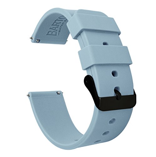 24mm Soft Blue - BARTON Watch Bands - Soft Silicone Quick Release - Black Buckle