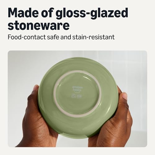 Image of Amazon Basics Glazed Stoneware Bowls, 4-Piece Set, Microwave and Dishwasher-Safe, 20 oz. Capacity, 5.5 in., Olive