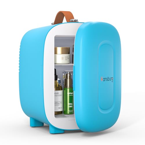 Hansburg Mini Fridge for Bedroom Skincare Cooler & Warmer Portable Small Refrigerator 4 Liter/6 can with 12v AC/DC/USB Option for Food, Drinks, Makeup, Dorm, Office and Car