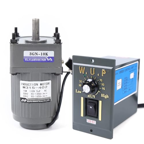 15W AC Electric Motor High Torque Gear Motor with Speed Governor and Reducer Single-Phase Variable Speed Gear Reduction Motor, 0.39in Shaft Diameter (10K)