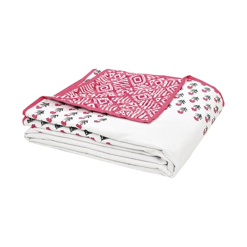 Image of BLOCKS OF INDIA 100% Cotton Dohar King Size Reversible Hand Block Printed Malmal Summer Dohar /Blanket (Color 47)