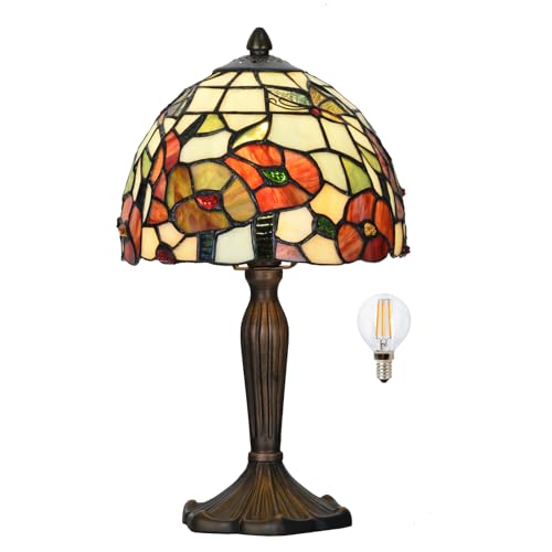 Image of HomeBeauty TL0029 Small Tiffany Stained Glass Table Lamp Floral Lamp