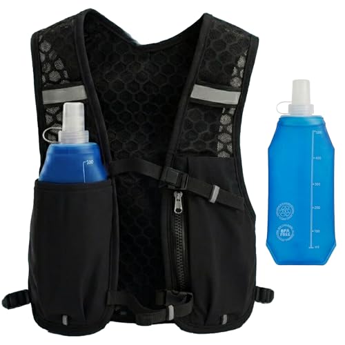 Chaleco de peso ajustable para correr con petaca azul de 500 ml y bolsillo para teléfono móvil
