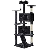 Dimension adéquate - Hauteur du produit: 138,5cm; socle: 49 x 49 cm (L x l); 1 grande niche: 49x24.5x24cm (L xlxh); 1 petite niche: 28.5 x 28.5 x 24 cm (L xlxh), idéal pour 3-4 chats.