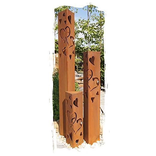 JH-Metalldesign Säulenset Herz Säule Set Edelrost Rost Romantik Gartendeko Garten Edelstahl - Kugel