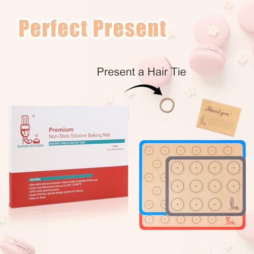 Silicone Baking Mat Macaron - Set of 3 (2 Half Sheet Liners and 1 Quarter Sheet), Non Stick Silicon Cookie Oven Liner For Macaroons, Bake Pans, Pizza, Toaster, Cake and Bread Making (Red,Blue,Gray) by Folksy Super Kitchen - Image 9