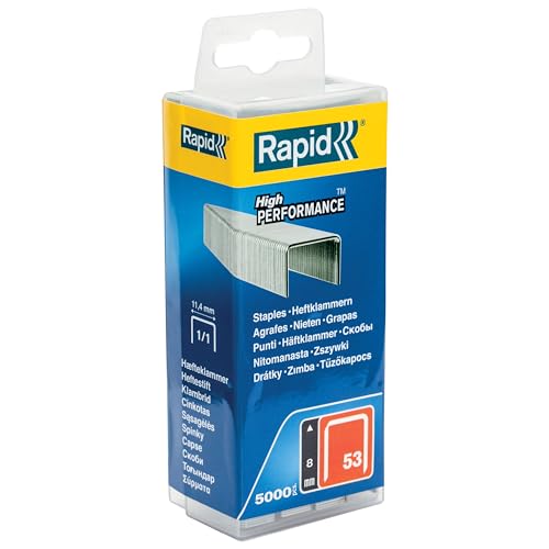Rapid, 40303084, Agrafes en fil fin N°53, Longueur 8mm, 5000 pièces, Pour le textile et la décoration, Fil galvanisé, Haute performance Argent