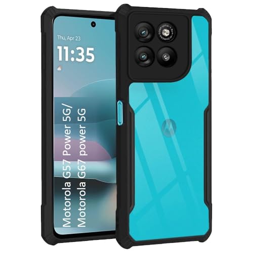 Image of NSTAR Shock Proof Clear Protective Back Case for Motorola G57 / G67 / G37 Power 5G| Acrylic Crystal Clear 360 Degree Protection- (PC & TPU, Black Bumper)