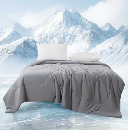 MASVIS Cooling Comforter Queen Size - Gray Lightweight Summer Cooling Blanket for Hot Sleepers Night Sweats, Double-Sided Cool Touch Soft Breathable Comforters, Q-Max 0.4 Cold Tech Ice Blanket 90