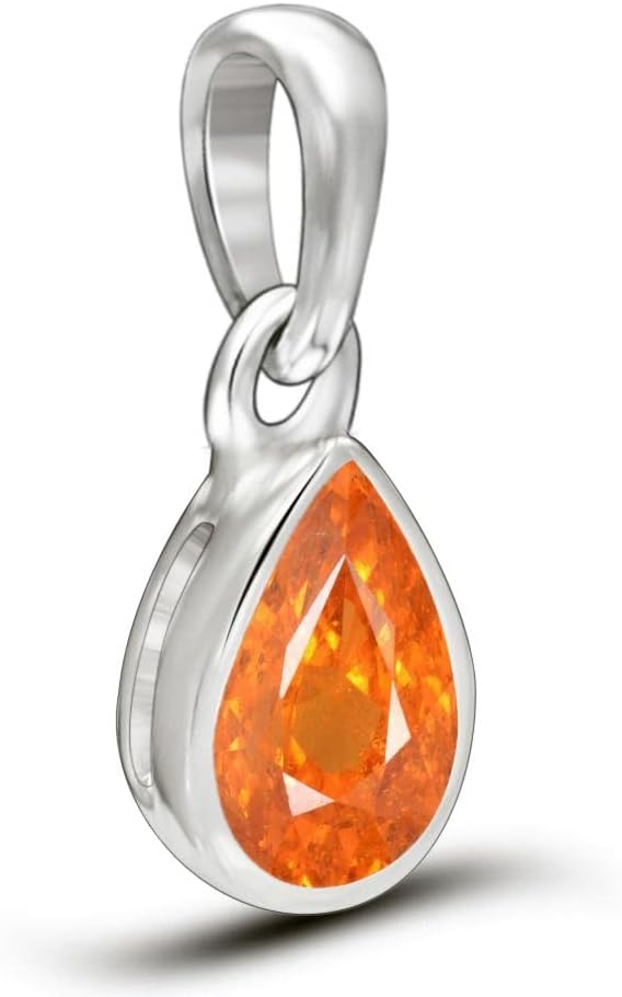 Natural Mandarin Orange Garnet 925 Solid Sterling Silver Pendant 12mm