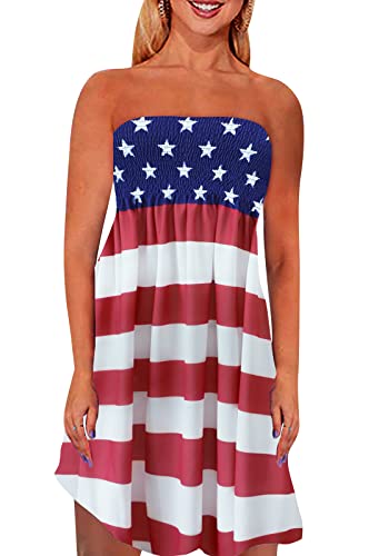 Image of Zyyfly Tube Top Dress Women Summer Beach Coverup Stretch Smocked Strapless Dress