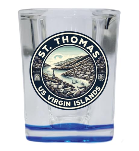 R and R Imports St. Thomas US Virgin Islands Souvenir Destination 2 Ounce Shot Glass Square Blue Base Single