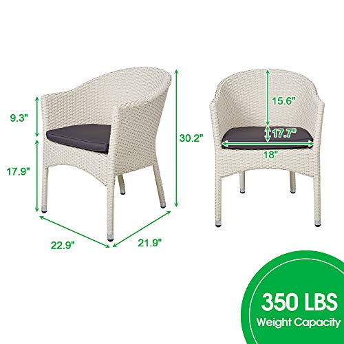 Try & Do Patio Rattan Dining Chair, Outdoor Pe Wicker Chair With Removable Soft Sponge Cushion, All-Weather Armchair With Armrest And Sturdy Steel Frame For Outside Indoor Use, White, 1 Pack #TOP2