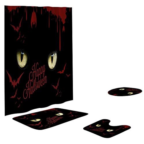 Shan-S Halloween Shower Curtain, Horror Shower Curtain Scary Halloween Decoration Shadow Shower Curtain Polyester Waterproof Pumpkin Shower Curtain Non-Slip Pedestal Rug Toilet Cover Set of 4