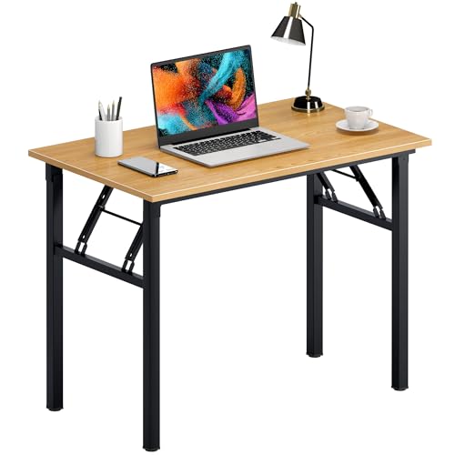 Image of Need Office Computer Desk 39.3 Inch Sturdy Folding Laptop Table Teak