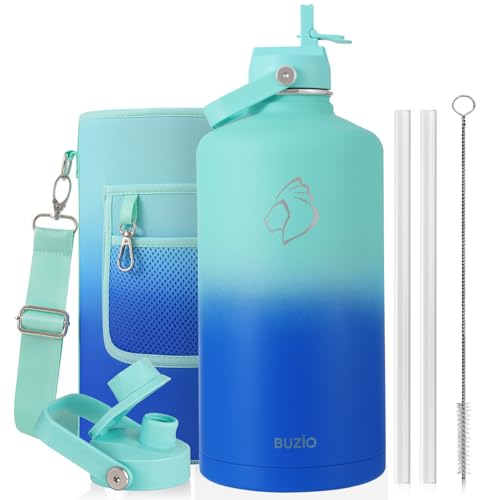 Image of BUZIO 1 Gallon Water Bottle Insulated with Dust-Proof Straw & Spout Lids