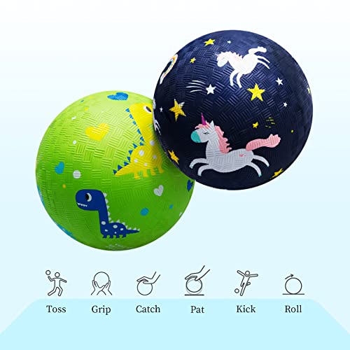 Zoojoy Pack Of 2 Cartoon Playground Balls, Balls For Toddler 1-6, 8.5" Rubber Ball Bouncy Kickball, Indoor & Outdoor Ball Game For Kids With Pump #TOP1