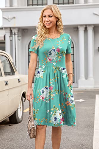 Image of DB MOON Women Summer Casual Short Sleeve Dresses Empire Waist Dress with Pockets