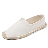 MCRONJI Closed Toe Canvas Slip on Flat Espadrilles Loafers for Men and Women (White,12.5 Men/13.5 Women)