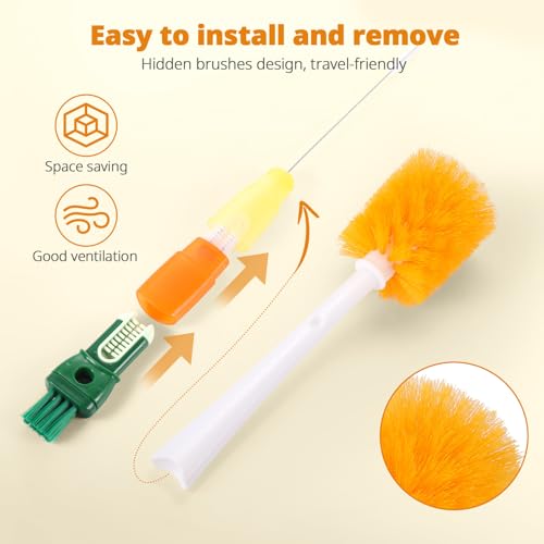 Image of OUTXE 5 Pack Bottle Brush Set, 5-in-1 Water Bottle Cleaner Brush, 15 inch Long Handle Bottle Cleaning Brush, 3 Straw Brush, Removable Nipple Brush, Detail Brush for Cup Lid Gap, WBBSBLB5