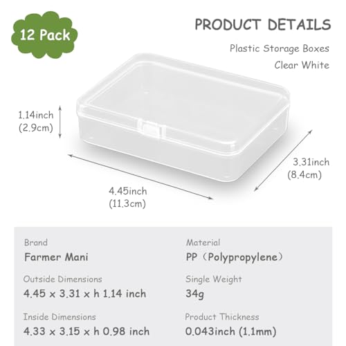 Image of Rectangular Clear Plastic Organizer Storage Box Containers (4.45 x 3.31 x 1.14 inch), Small Plastic Containers Pack of 12