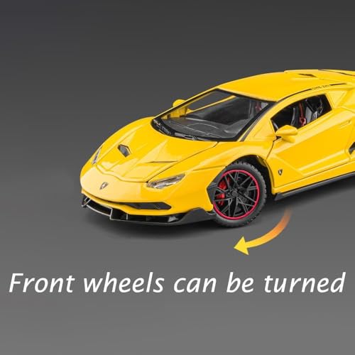 Image of 1:24 Lamborghini LP770 Die-Cast Alloy Sports Yellow Car Model - Metal Pull Back Toy Car