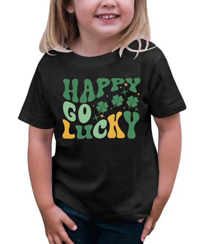 Image of St Patrick's Day Kids Shirt Happy Go Lucky T Shirt Lucky Graphic Shirts for Toddler Baby Girl Short Sleeve Tops