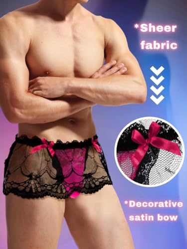 Mens Lace Sexy Underwear, Sissy Pouch Panties Femboy For Men, Low Rise Bow Lingerie Fits 34-42, Sheer Girly4