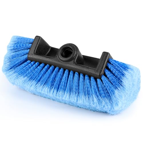 10 Car Wash Brush Head with Soft Bristles - Gentle on Paint Compatible with Poles Perfect for Cars Trucks RVs Boats Decks and More (Blue)