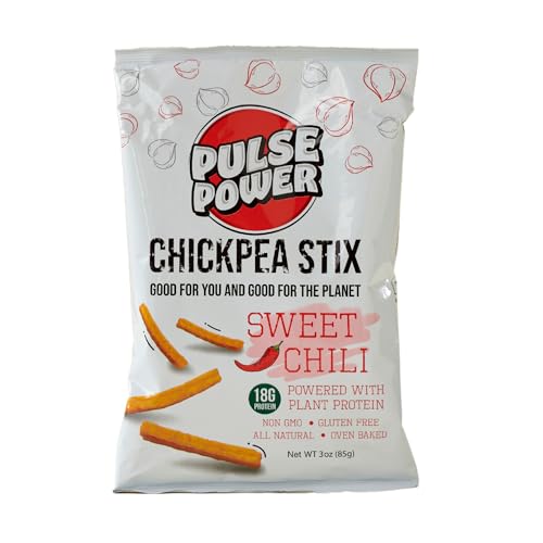 Pulse Power Chickpea Stix - Crunchy Snacks, High Protein, Gluten Free, Non-GMO, Vegan (Sweet Chili, 3 oz)