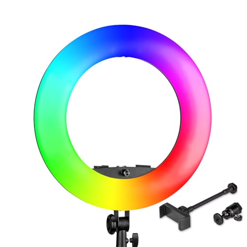 Walimex pro LED Rainbow Ringleuchte, RGB Ringlicht mit 60 W, Regenbogen LED per App steuerbar, Videoleuchte mit Smartphonehalter, Ring Light mit Effekten...