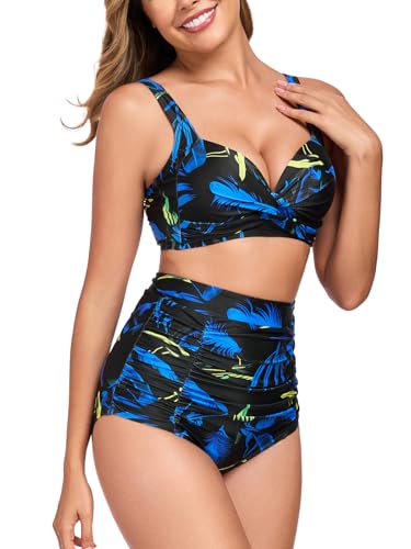RELLECIGA Women's Tummy Control Bikini Set V Neck Two Piece Bathing Suits4