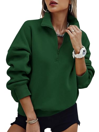 PRETTYGARDEN Womens Half Zip Oversized Sweatshirts Fleece Hoodies 2026 Trendy Long Sleeve Pullover Tops Y2k Fall Travel Outfits (Dark Green,L)