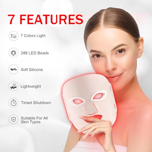 Image of Red Light Therapy Mask, Red Light Therapy for Face, 7 Colors LED Facial Mask for Wrinkle Remove & Anti Aging, Skin Care Home Travel Use,Pink (Upgraded Version)