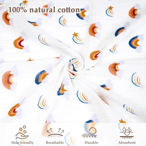 Image of david's kids 4 Pack Baby Muslin Swaddle Blankets, 100% Cotton and Ultra Soft Breathable Receiving Blanket Wrap for Boys Girls, New Born Essentials, Large 47 x 47 inches, Rainbow