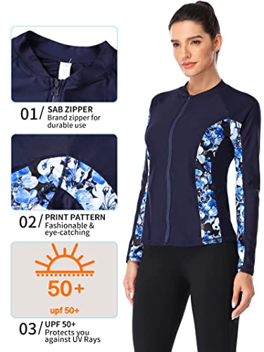Image of ATTRACO Women's Rashguard Swimsuit Zip Front Sun Protection Swim Shirt UPF 50+