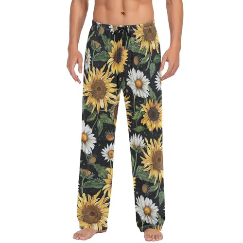 Mens Pajama Pants Sunflowers Daisy Vintage Soft Lounge Sleep Pj Bottoms with Drawstring Pockets2