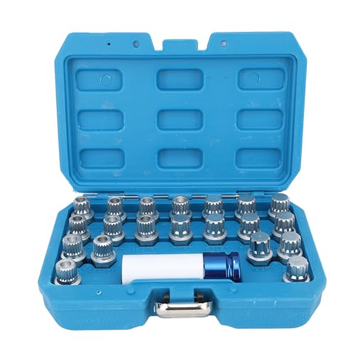 PerGar 21pcs Wheel Lock Lug Nut Remover Tool Kit With 1/2in Drive Adapter Steel Chrome Plated 36 1 300, Automotive Wheel Nuts Screw Removal Key Socket Set for R50 R52 R53
