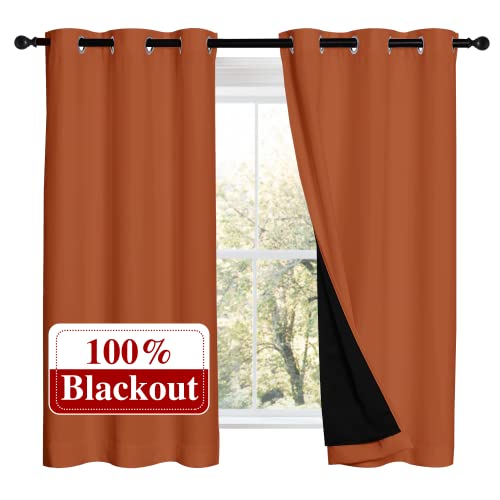 NICETOWN 100% Blackout Curtains 54 inches Long, Double-Deck Completely Blackout Window Treatment Thermal Insulated Lined Drapes for Small Window (Burnt Orange, 1 Pair, 42 inches Width Each P
